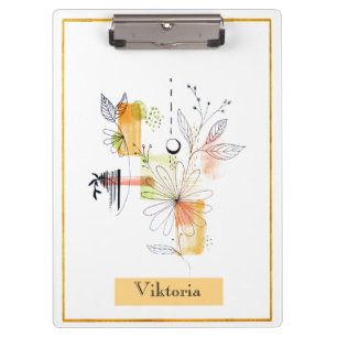 Modern Abstraction Black and Orange Clipboard