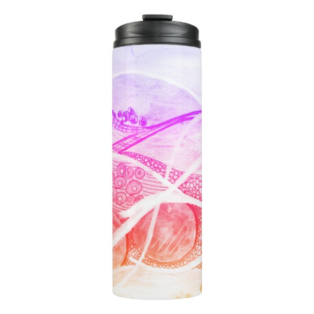 Modern Abstraction Black and Pink Planets Space Thermal Tumbler (Front)