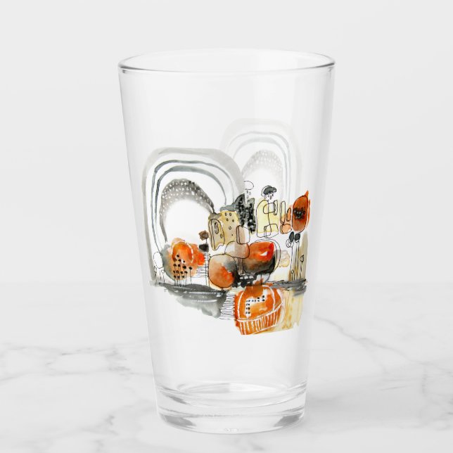 Modern Abstraction Cute Pattern Orange Doodle Glass (Front)