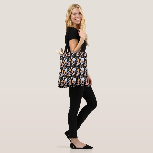 Modern Abstraction Cute Pattern Pink Doodle Black Tote Bag (On Model)