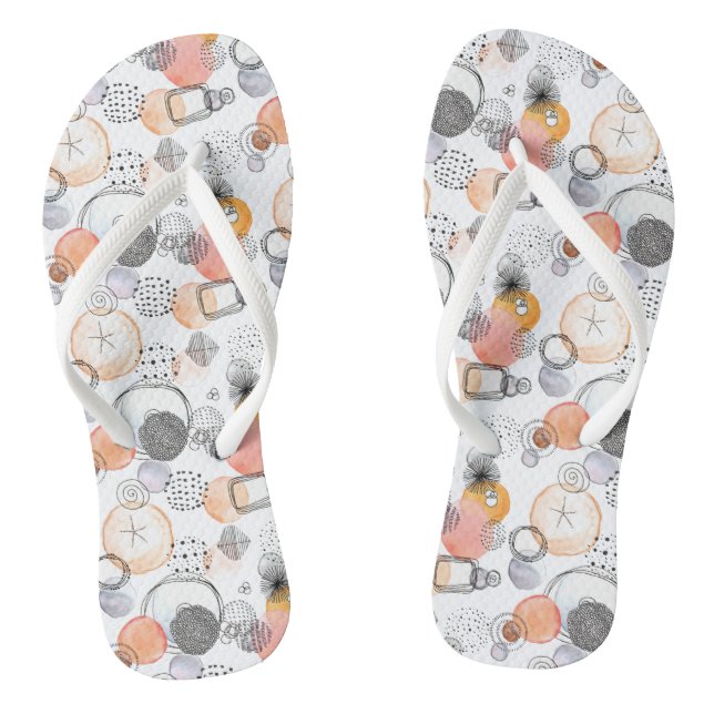 Modern Abstraction Cute Pattern Pink Doodle Thongs (Footbed)