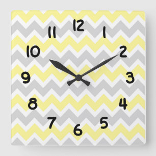 Modern Accent yellow and grey Chevron Clock