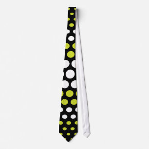 Modern Acid green & White Polka Dots Pattern Tie