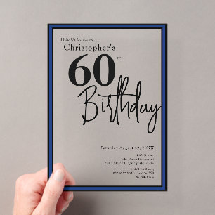 Modern Acrylic 60th Birthday Invitation Black Blue