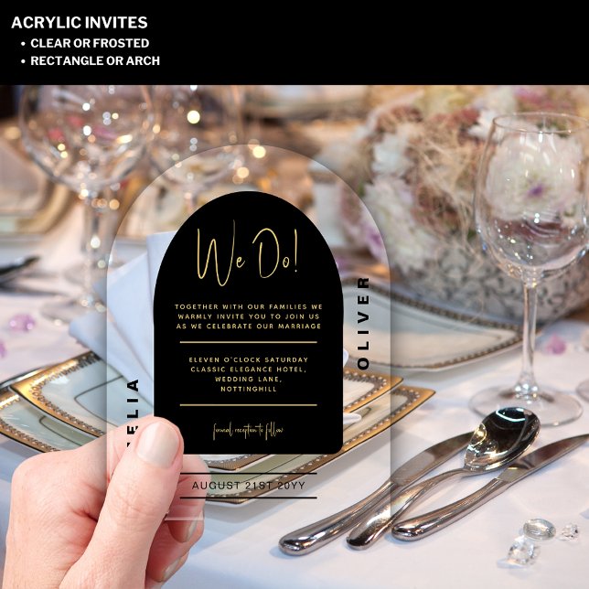 Modern Acrylic Bold Black Gold Minimalist Wedding Invitations (Creator Uploaded)