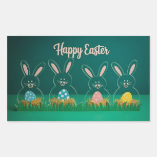 Modern Acrylic Easter Bunny Decorations with Eggs Rectangular Sticker