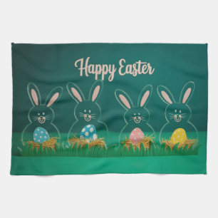 Modern Acrylic Easter Bunny Decorations with Eggs Tea Towel