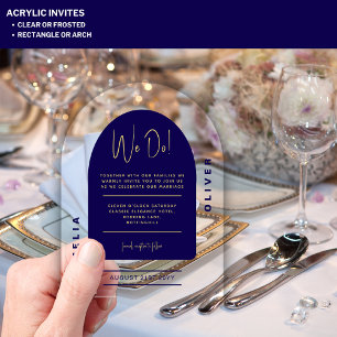 Modern Acrylic Navy Blue Gold Minimalist Wedding Acrylic Invitations