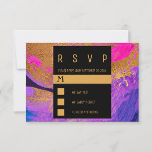 Modern acrylic painting purple pink gold wedding RSVP card
