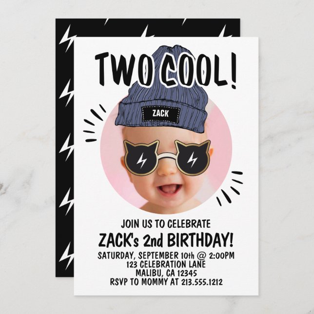 Modern Add Photo | Kids 2nd Birthday Two Cool Invitation (Front/Back)
