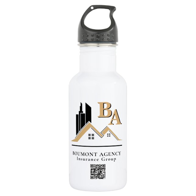 Modern Add Your Own Logo Professional Black Gold 532 Ml Water Bottle (Front)