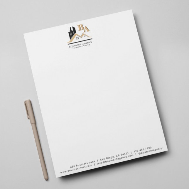 Modern Add Your Own Logo Professional Black Gold Custom Letterhead (Creator Uploaded)