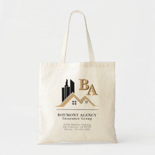 Modern Add Your Own Logo Professional Black Gold Tote Bag