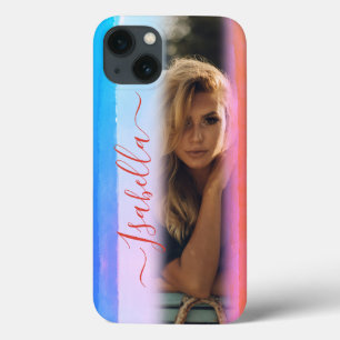 Modern Add Your Own Photo Custom Name Watercolor iPhone 13 Case