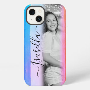 Modern Add Your Own Photo Custom Name Watercolor iPhone 13 Case