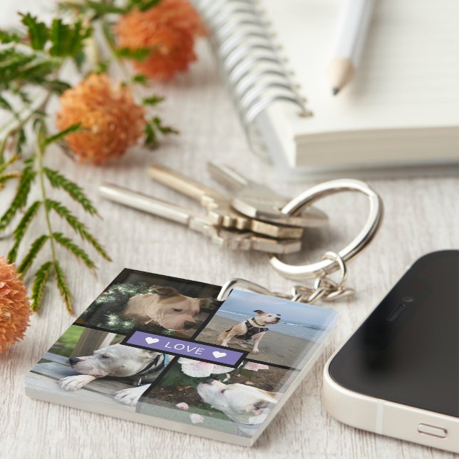 Modern Add Your Photo Collage Purple Key Ring (Front Right)