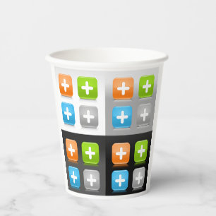 Modern Addition Math Symbol Shiny Glassy Icons Paper Cups