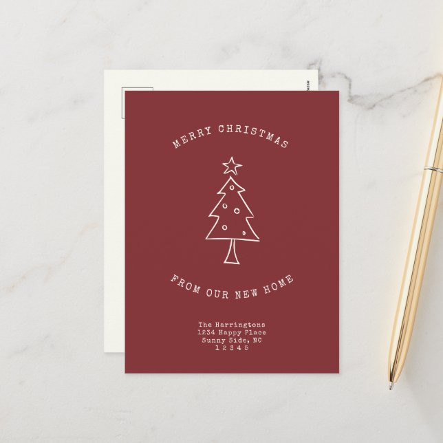 Modern Address Change Simple Christmas Tree Moving Holiday Postcard (Front/Back In Situ)