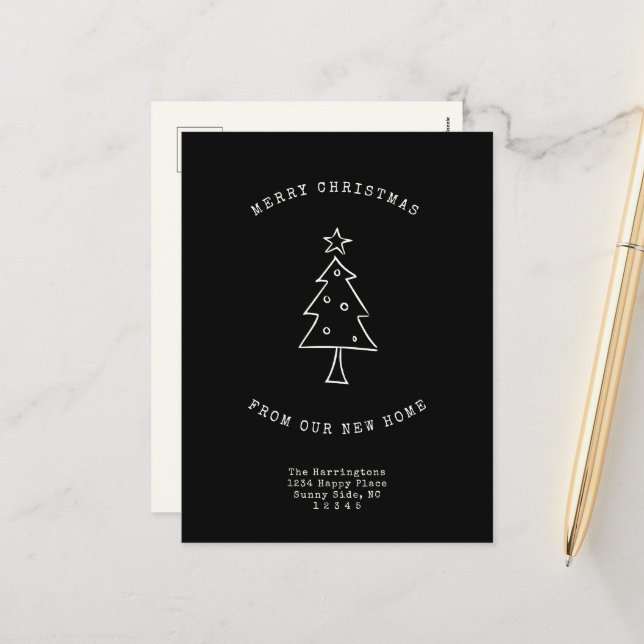 Modern Address Change Simple Christmas Tree Moving Holiday Postcard (Front/Back In Situ)
