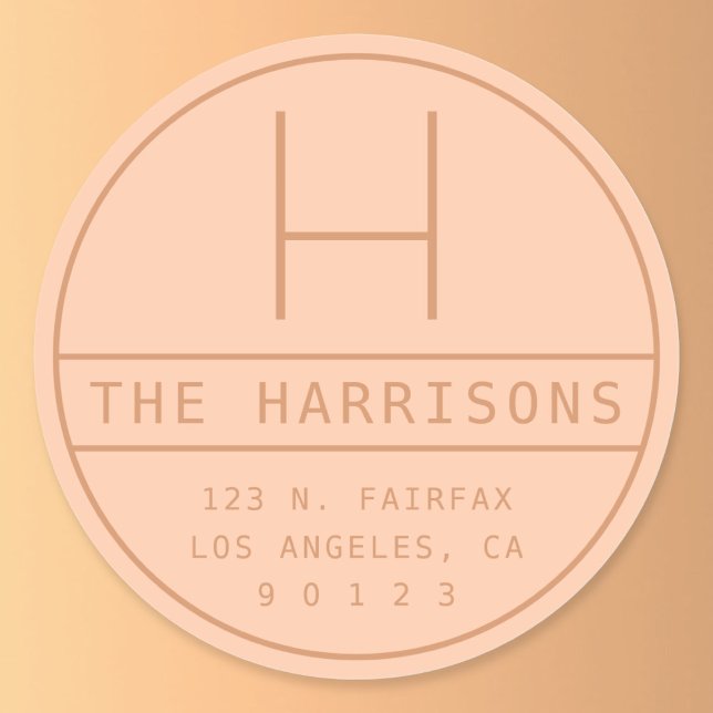Modern Address & Monogram | Peach Classic Round Sticker (Creator Uploaded)