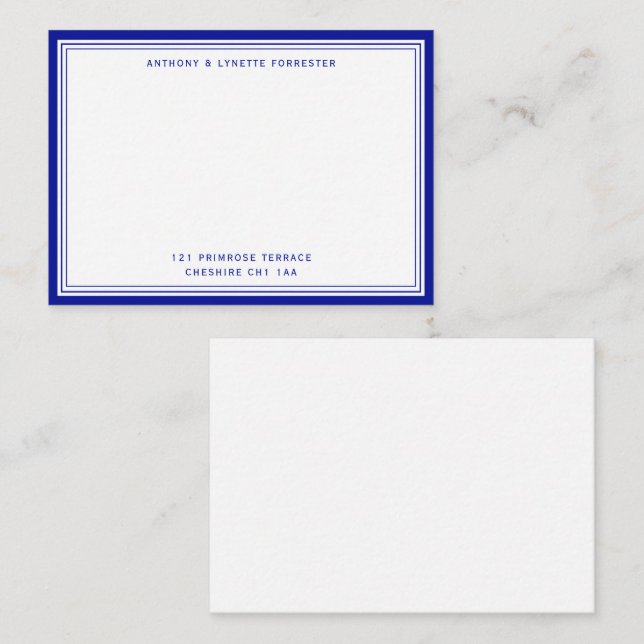 Modern Admiral Blue Border Name & Address  Card (Front/Back)