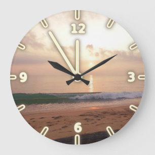 Modern Adorable Beach Sunset Large Clock