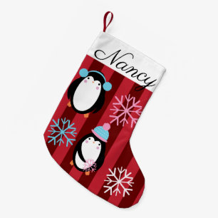 Modern Adorable Christmas Penguins and Snowflakes Small Christmas Stocking
