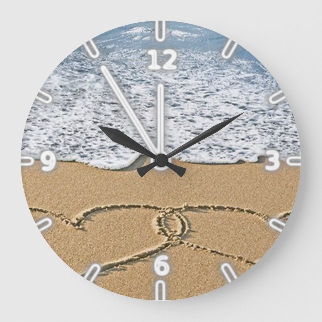 Modern Adorable  Tropical Beach,Hearts Large Clock (Front)