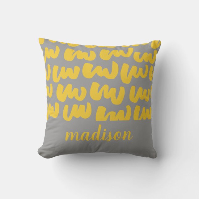 Modern Adorable Yellow Squiggles Grey  Kids Custom Cushion (Front)