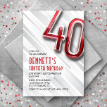 Modern Adult 40th Birthday Invitation<br><div class="desc">Sophisticated and fun, just like them! Featuring bold, glossy typography with art deco text elements, this design brings the fun of a 50s diner and the sophistication of a Roaring Twenties soiree, all wrapped up in a modern package. The red and chrome detailing blend classic charm with a fresh, modern...</div>