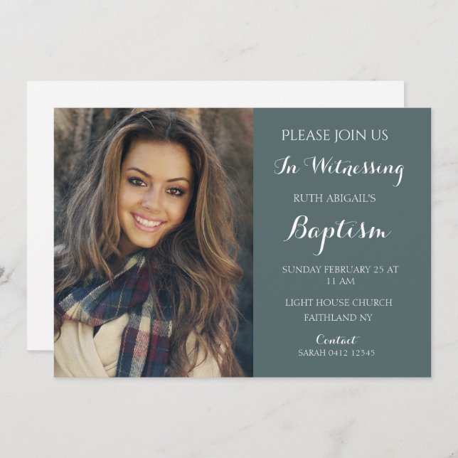 Modern Adult Baptism Custom Photo Invitation (Front/Back)