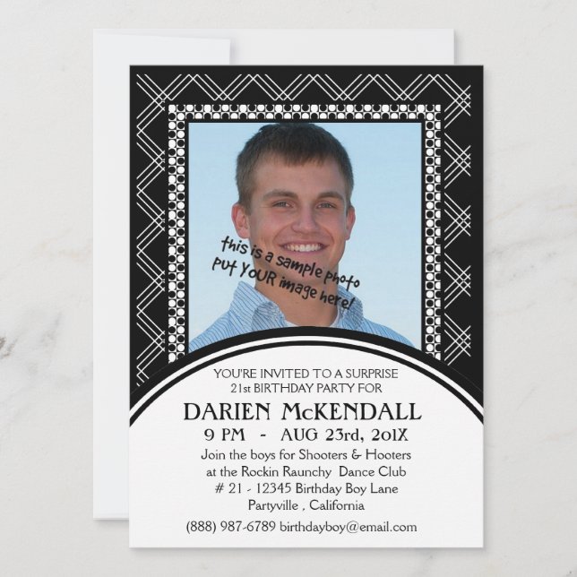 Modern Adult Birthday Party Black and White Invitation (Front)