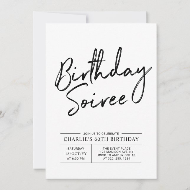 Modern Adult Birthday Party / Soiree Invitation (Front)