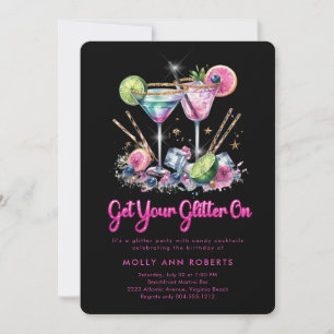 Modern Adult Glitter Birthday Cocktail Party  Invitation