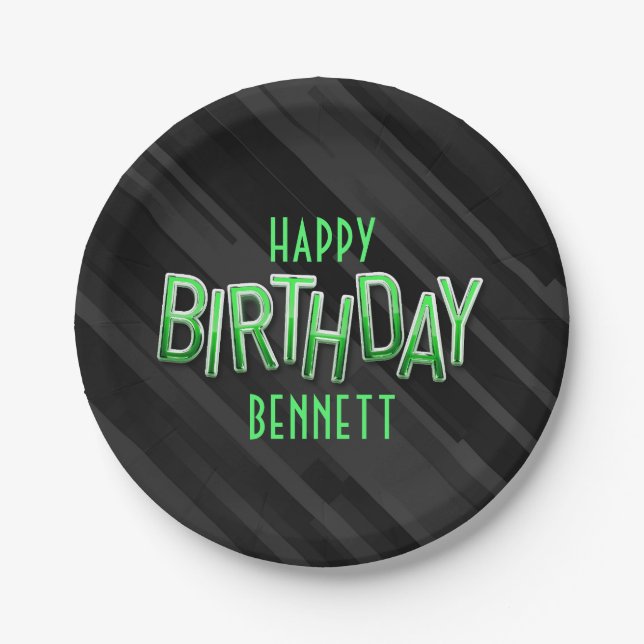 Modern Adult Green Birthday Paper Plate (Front)