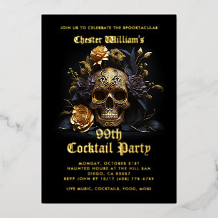 Modern Adult Halloween Party Black Gold Skull Rose