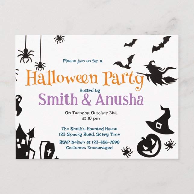 Modern Adult Halloween Party – Editable Spooky  Invitation Postcard (Front)
