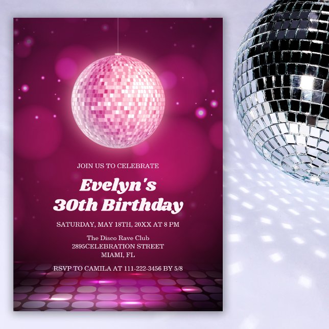 Modern Adult Pink Disco Party 30th Birthday Invitation (Creator Uploaded)