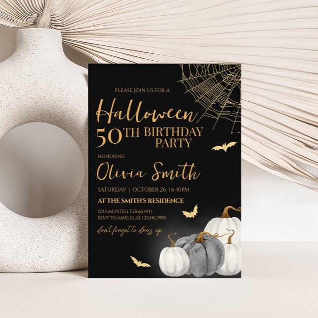 Modern Adult Pumpkin Halloween Birthday Party Invitation (Adult Modern Pumpkin Halloween Birthday Party Invitation)