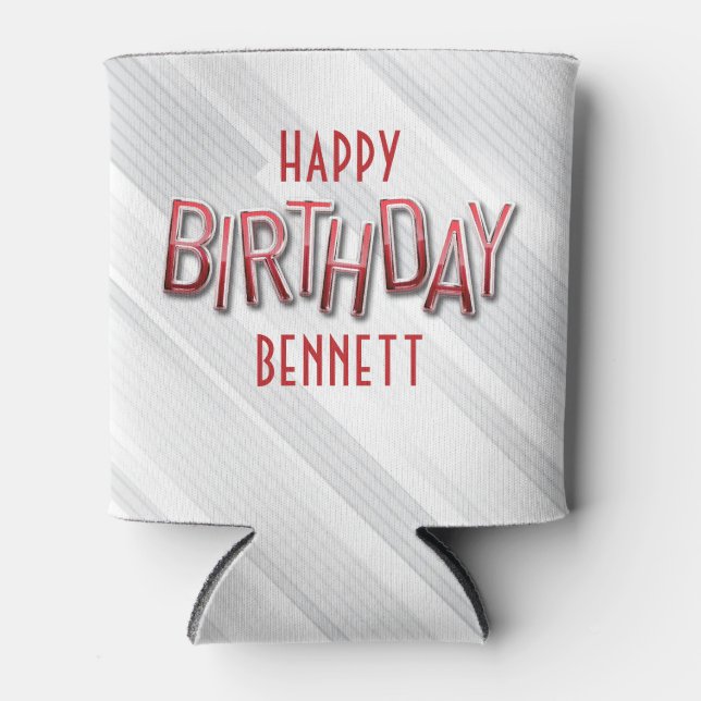 Modern Adult Red Birthday Can Cooler (Front)