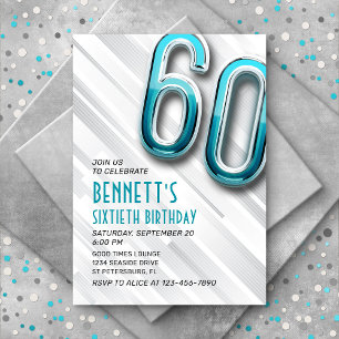 Modern Adult Teal 60th Birthday Invitation