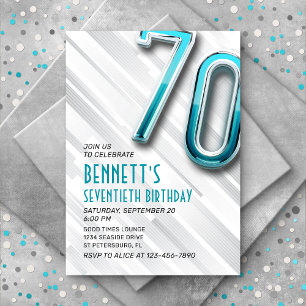 Modern Adult Teal 70th Birthday Invitation