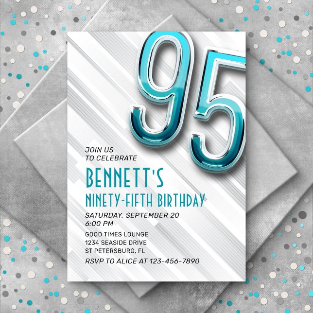 Modern Adult Teal 95th Birthday Invitation (Creator Uploaded)