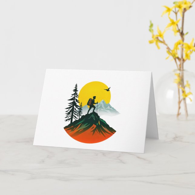 Modern Adventure Hiking Walking Mountain Card (Yellow Flower)