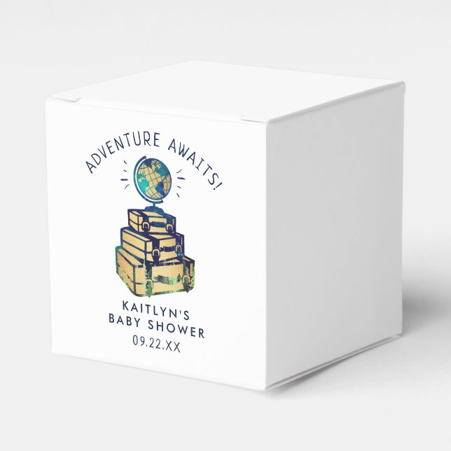 Modern Adventure Travel Globe Baby Shower Favour Box (Front Side)