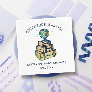 Modern Adventure Travel Globe Baby Shower Napkin