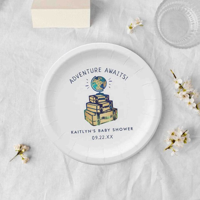 Modern Adventure Travel Globe Baby Shower Paper Plate (Creator Uploaded)