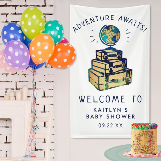 Modern Adventure Travel Globe Baby Shower Welcome Banner (Creator Uploaded)