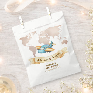 Modern Adventure World Map Airplane Baby Shower Favour Bag