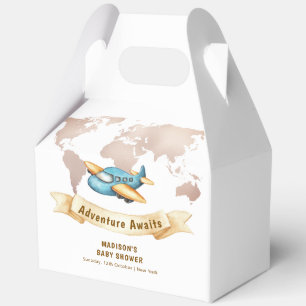 Modern Adventure World Map Airplane Baby Shower Favour Box